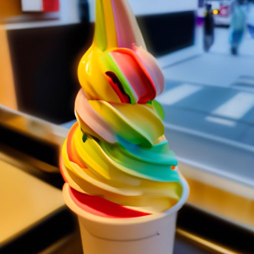 彩虹冰淇淋店，粉色和彩虹色为主，适合年轻人和小孩子品尝甜点